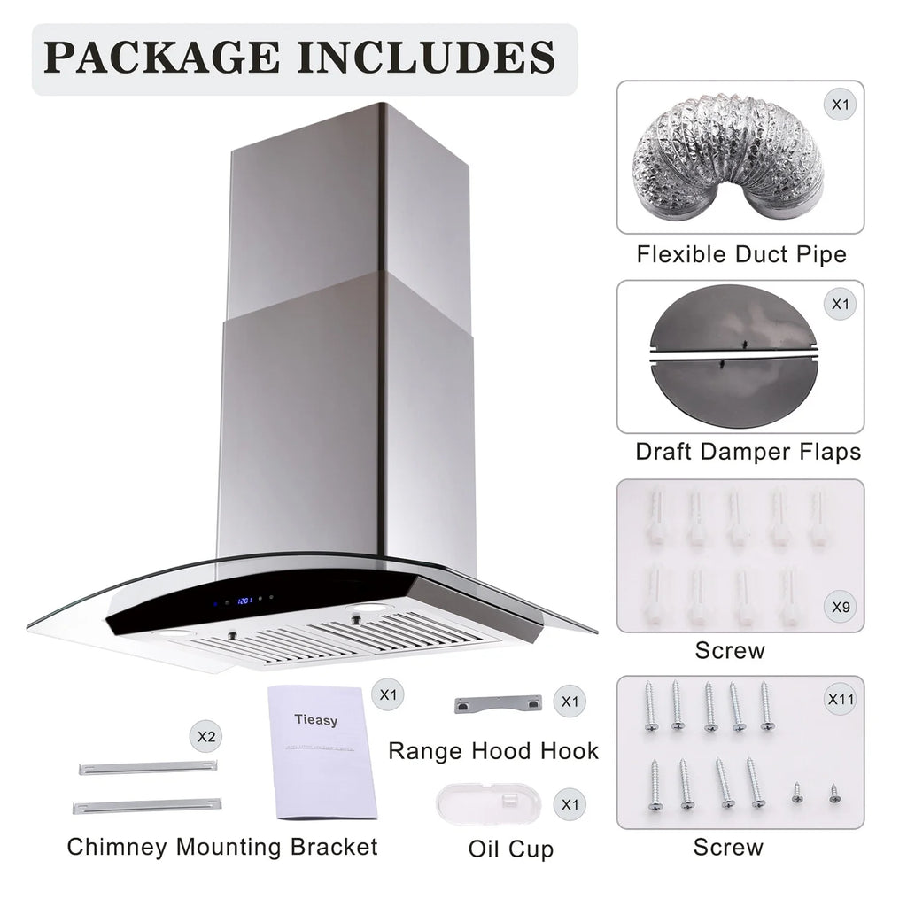 Joeaonz 30-Inch Wall Mount Range Hood with 3-Speed Ventilation and Dishwasher-Safe Filters, 700 CFM, 120V