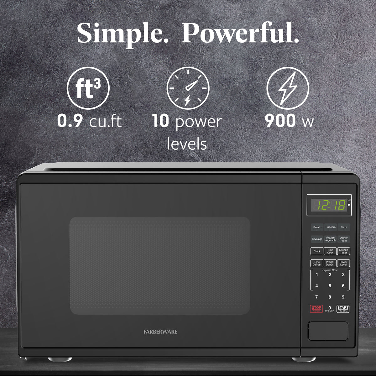 Farberware Countertop Microwave Ov 1100 Watts, 2.2 cu ft - Smart Sensor With LED Lighting and Child Lock - Perfect for Apartments and Dorms - Easy Clean Black Interior, Stainless Steel