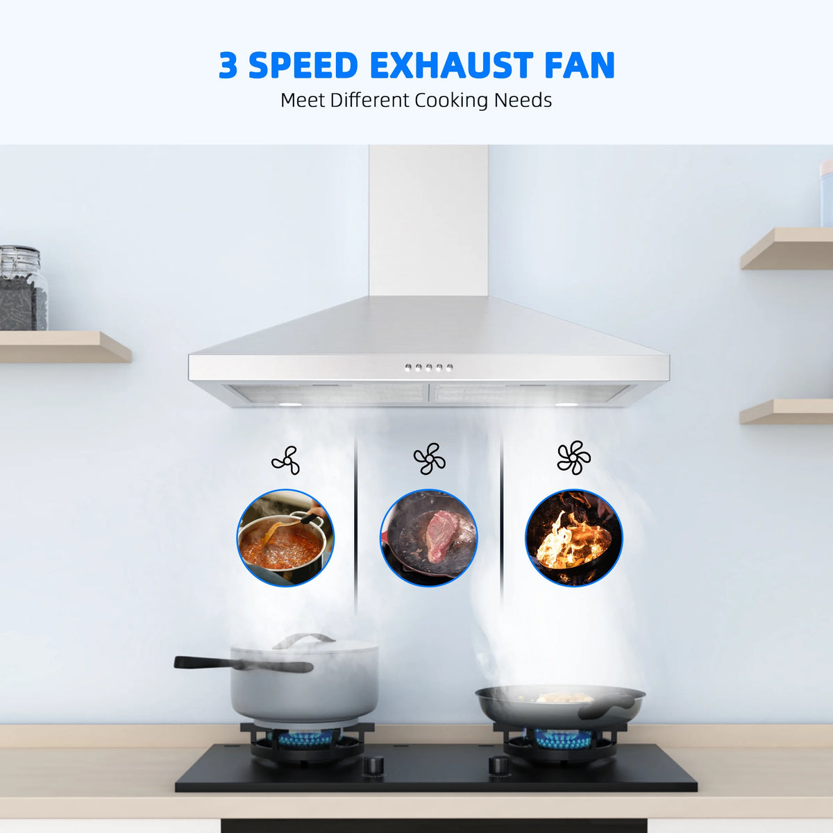 FIREGAS 30 Inch Wall Mount Range Hood, 450 CFM Ducted/Ductless Convertible Kitchen Vent Hood