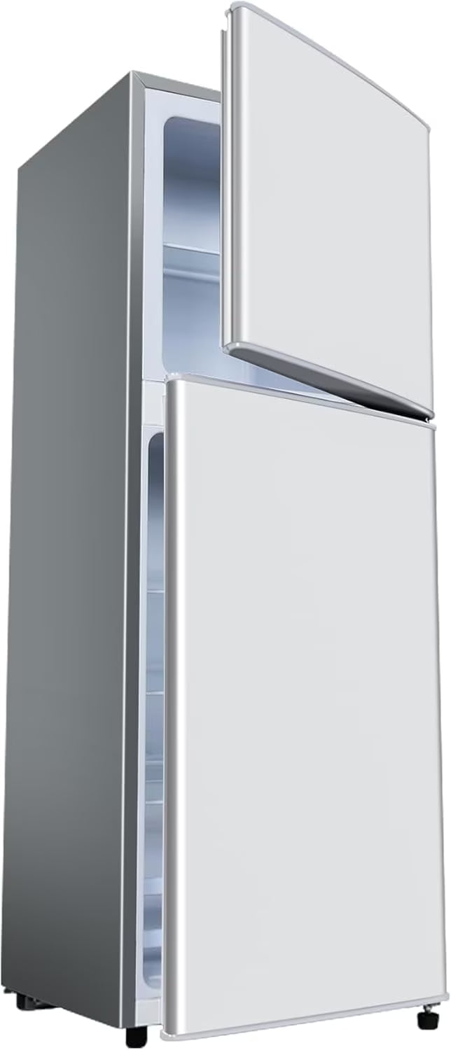 Kcpolre 4.8 Cu.ft Refrigerator with Freezer, 2-Door RV Fridge with Adjustable Thermostat, Compact Refrigerator with Freezer for Home, Kichen, Apartment, Office, Silver