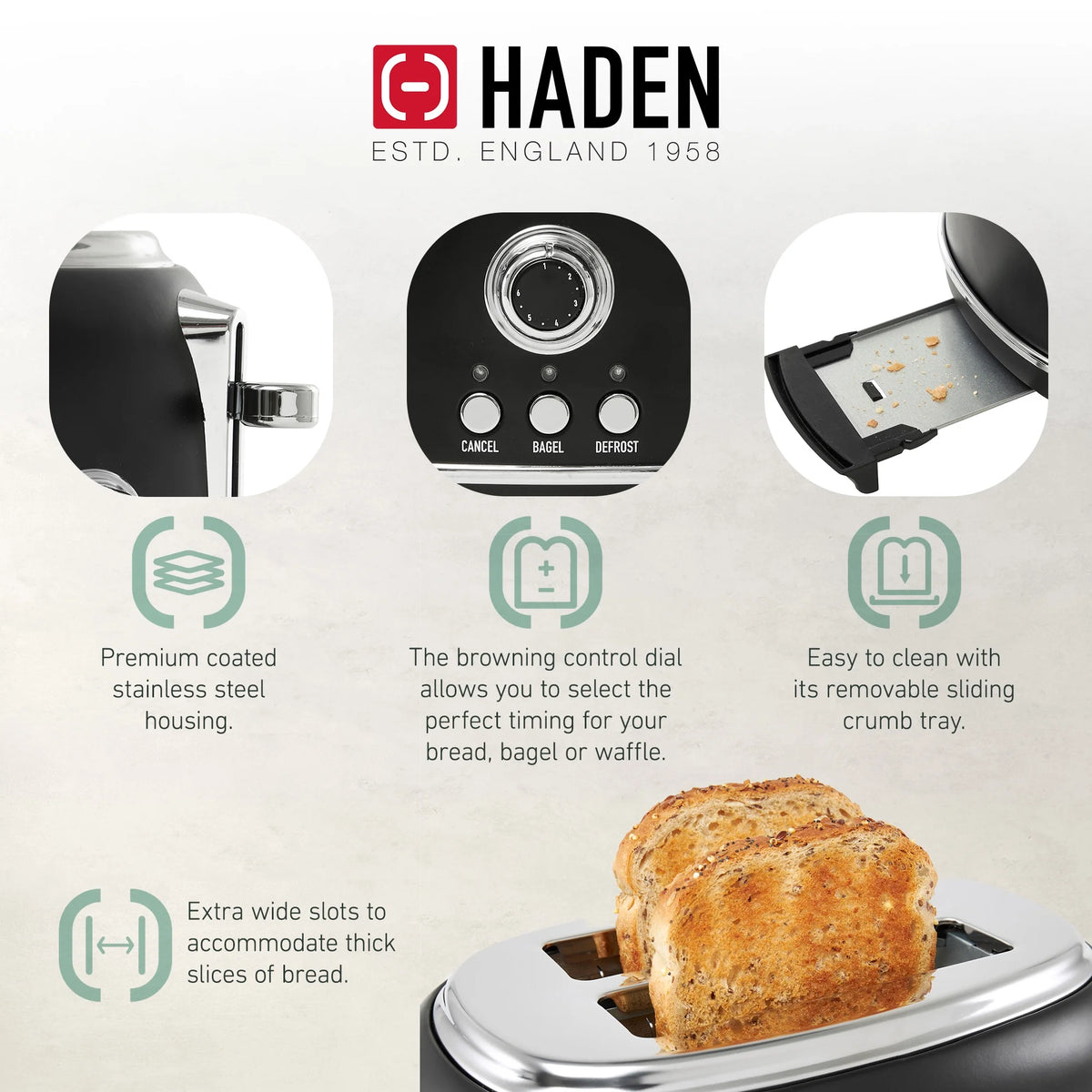 Haden Heritage 1.7 Liter Electric Kettle with 2 Slice Bread Toaster, White