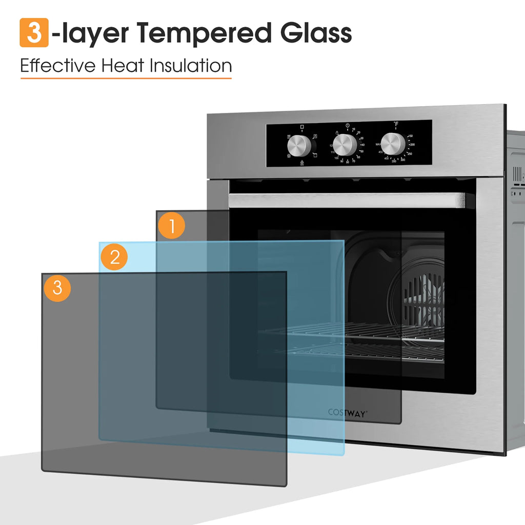 Costway 24'' Single Wall Oven 2.47Cu.ft Built-in Electric Oven 2300W w/ 5 Cooking Modes