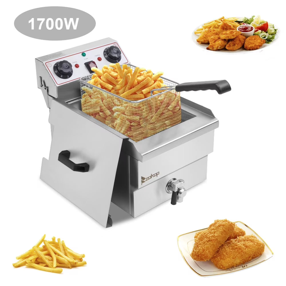 EH102V 110V 110V,3400W 24.9quart/23.6L Stainless Steel Double Cylinder Electric Fryer US Plug, Electric Deep Fryer Frying with 2 Faucets and Lids for Home Use, Adjustable Temperature, Easy to clean