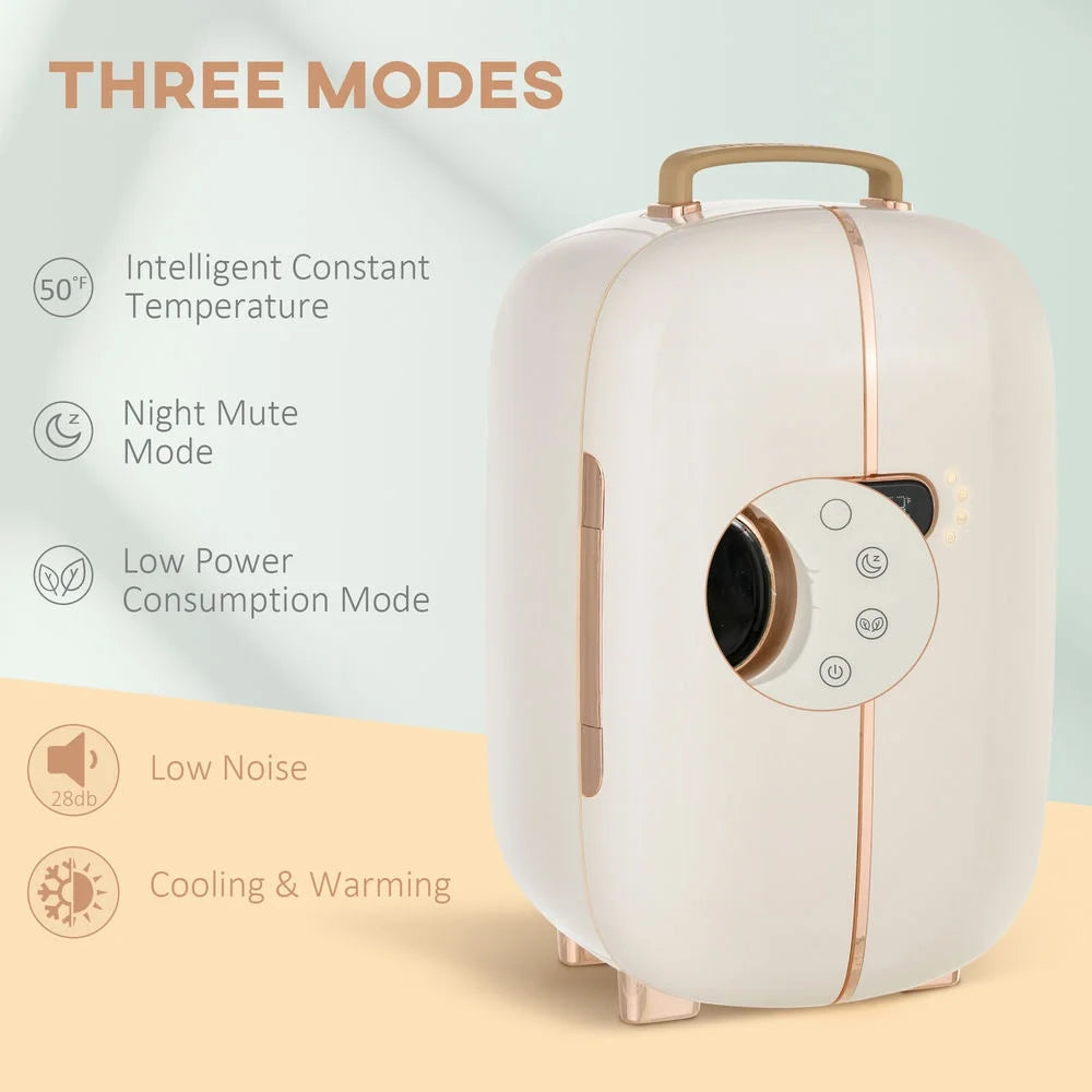Spaco Portable Skincare Fridge with LED Display, 12L Mini Fridge for Beauty, Makeup and Cosmetics, Small Refrigerator Cooler for Desktop, White
