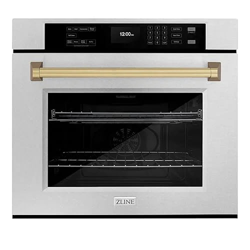 ZLINE 30 in. Autograph Edition Professional Convection Single Wall Oven with Air Fry and Self Clean in DuraSnow Stainless Steel with Champagne Bronze Handle (WASSZ-30-CB)