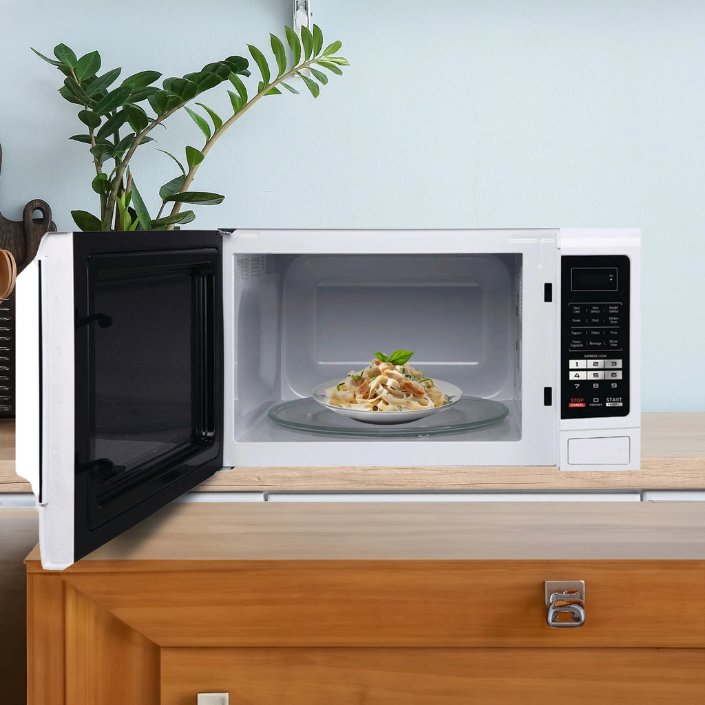 Magic Chef 1.6 Cu. ft. 1100W Countertop Microwave Oven with Push-Button Door in Black, New
