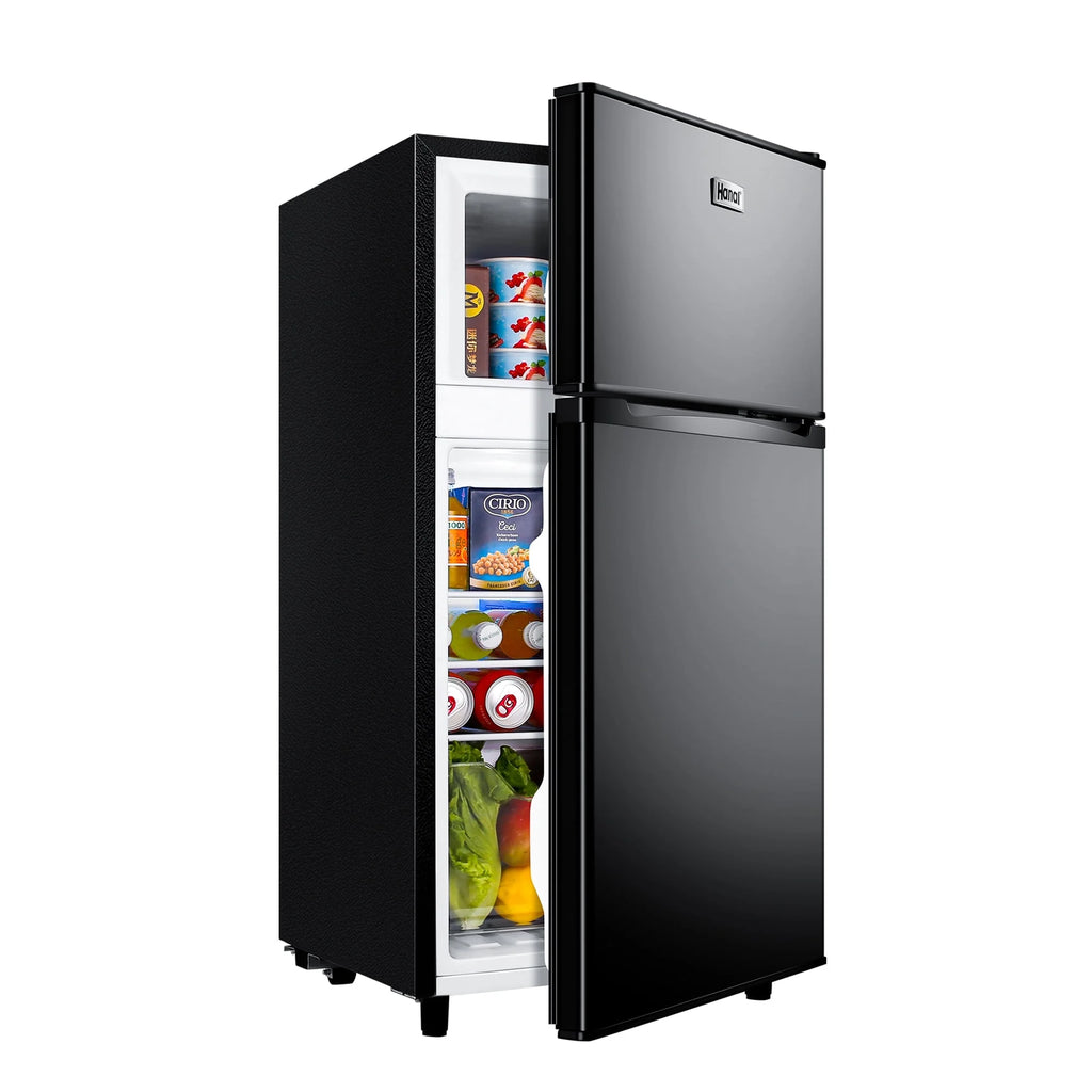 WANAI 3.5 Cu ft Two Door Mini Fridge with Freezer,Apartment Size Refrigerator, Black,New