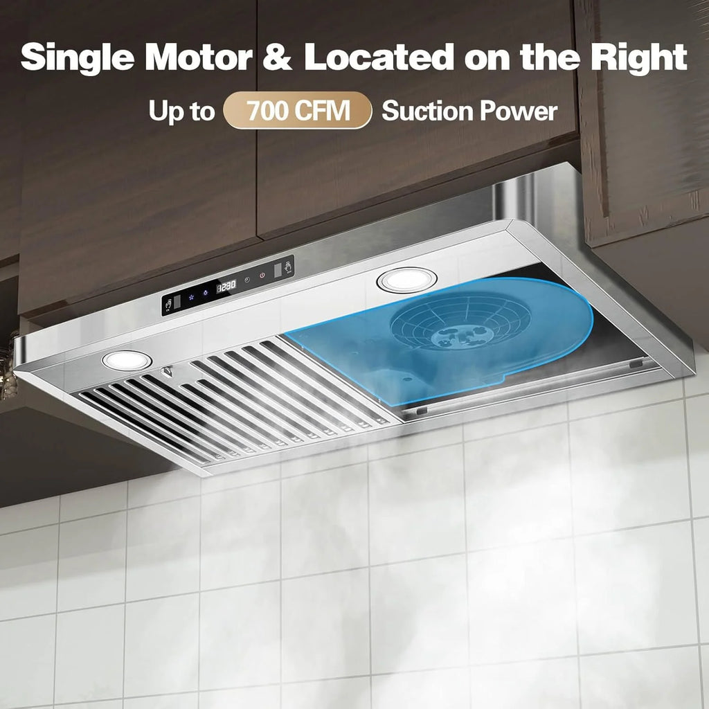Under Cabinet Range Hood 30 inch,Stainless Steel Ducted/Ductless Range Hood with Touch/Gesture/Remote Control,700CFM & 3-Speed Kitchen Stove Vent Hood,Baffle Filters,3 Air Vents