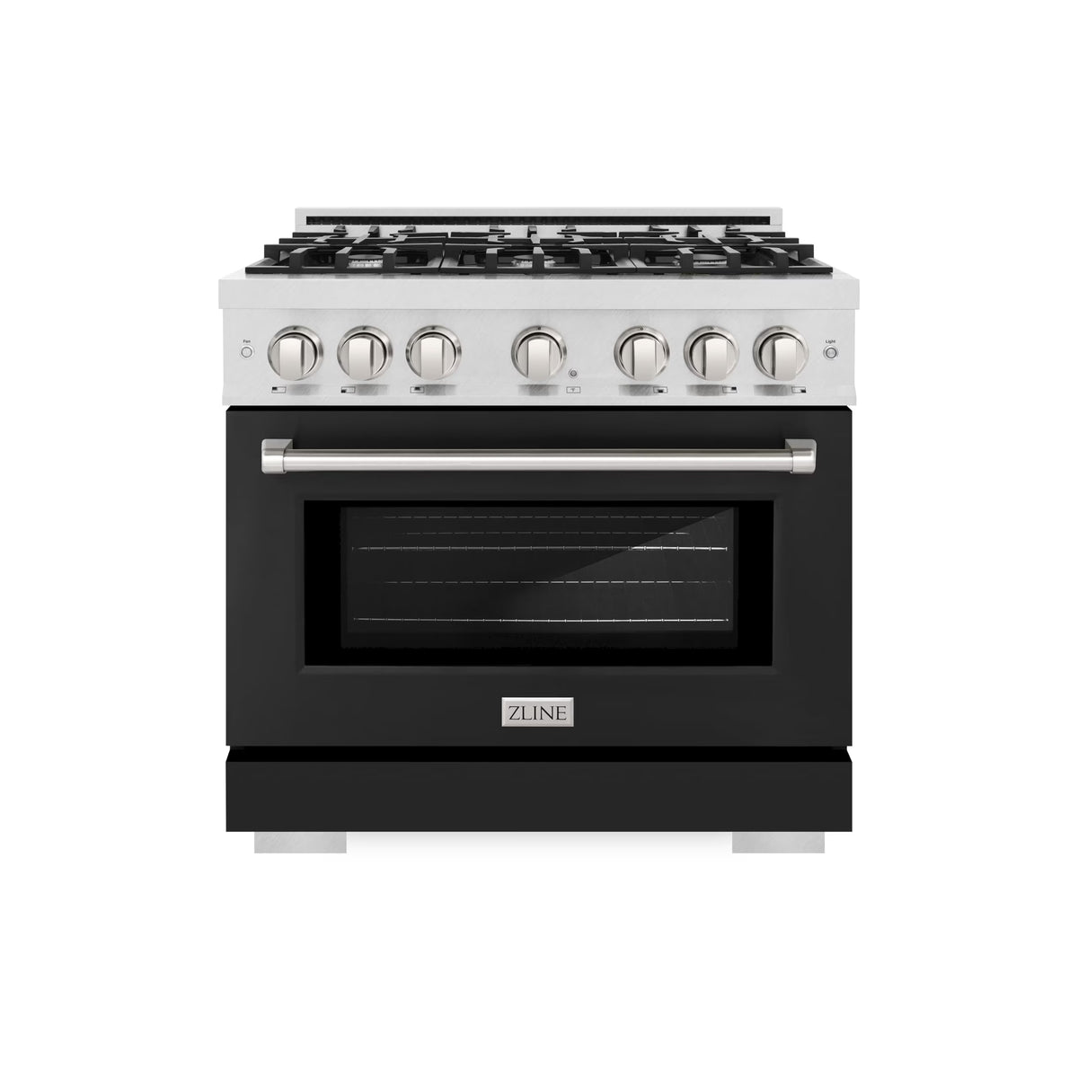 ZLINE 36 in. 5.2 cu. ft. Dual Fuel Range with 6 Burner Gas Cooktop and Electric Convection Oven in DuraSnow Stainless Steel with Black Matte Door (HDRS-BLM-36)