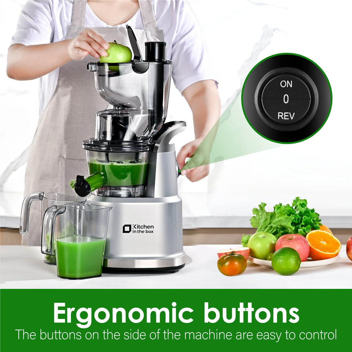 Kitchen in the Box Cold Press Juicer Machines With 3.26" Wide Feed Chute, Slow Masticating Juicer Machine for Whole Fruits and Vegetables, BPA-Free, High Juice Yield Juicer Maker (Silver)