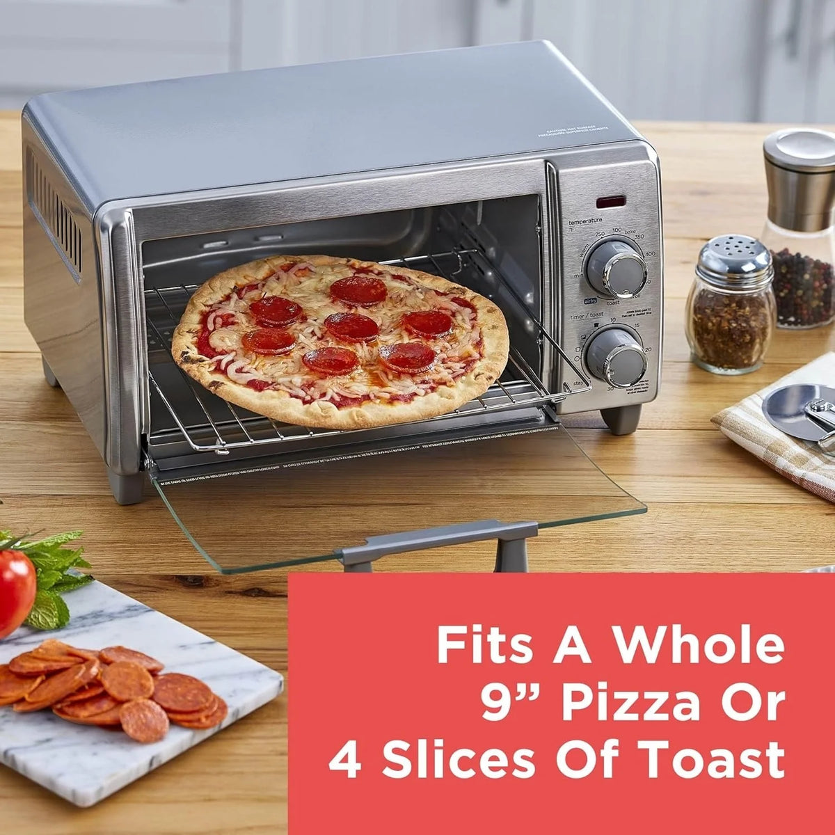 Crisp 'N Bake Air Fry Countertop Convection Toaster Oven, Medium Capacity, 4-Slice, 5-in-1, Fits 9�� Pizza, 30-Min Timer, Bake, Broil, Air Fry, Toast, Keep Warm, Stainless