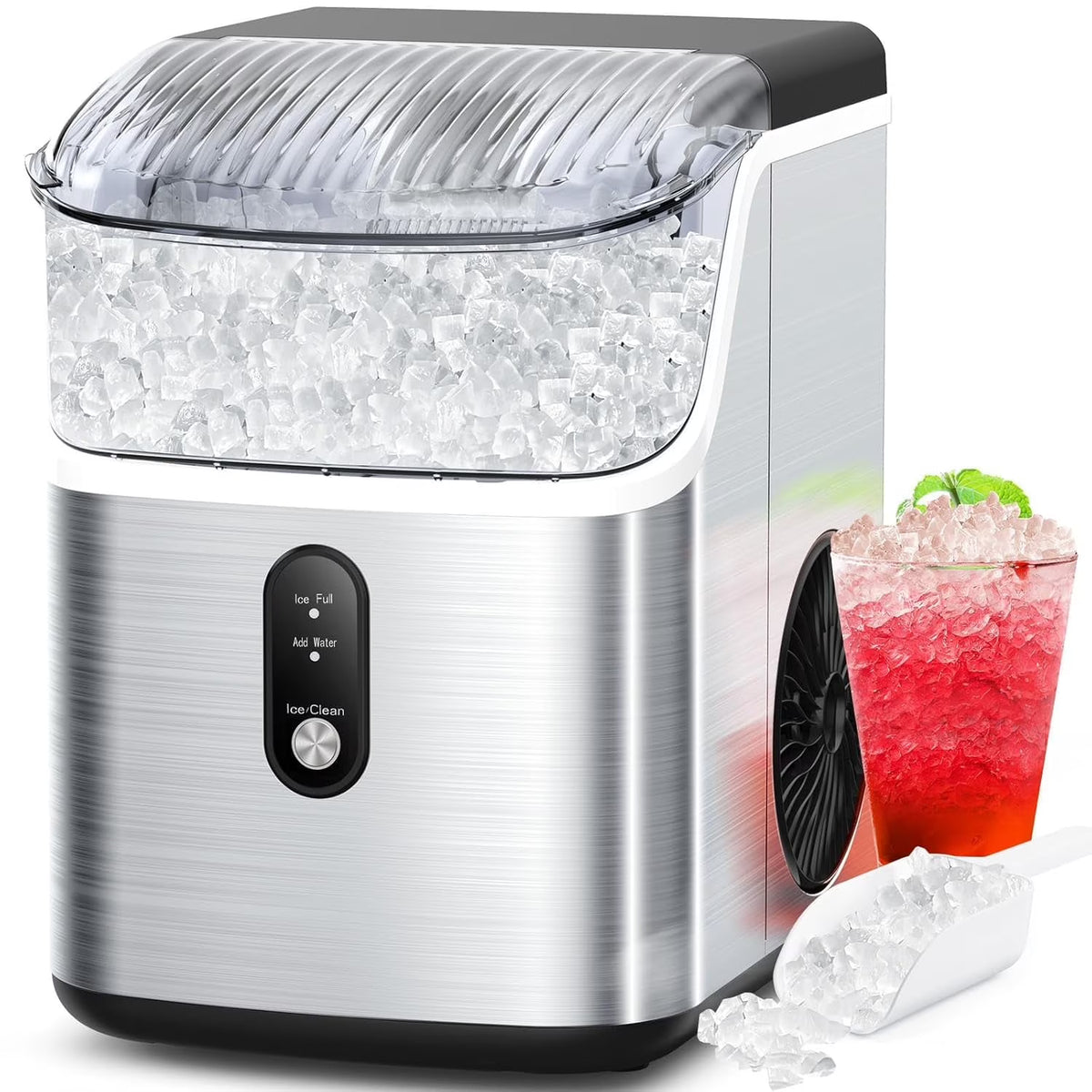 Moifoi Nugget Ice Maker Countertop, Portable Ice Machine with Self-Cleaning Function, 35lbs/24H, Easy Operation, Silver