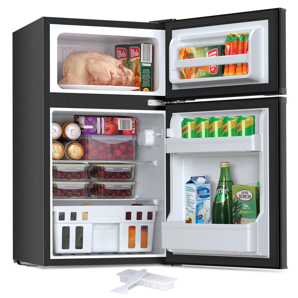 WAA 3.1 Cu.Ft Mini Fridge with Freezer,2 Door Compact Refrigerator,Mini Fridge with Adjustable Removable Glass Shelves for Bedroom,Office,Dorm or Apartment,Black