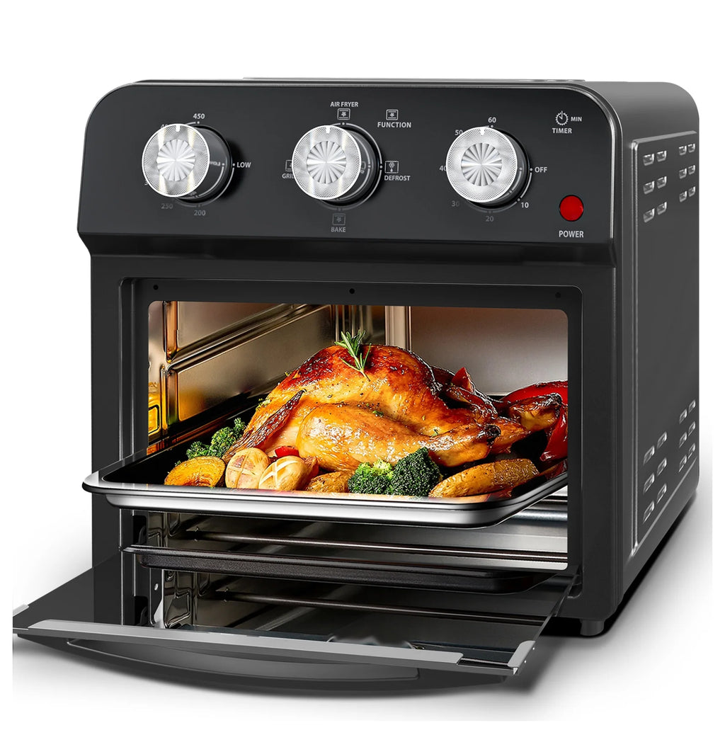 12.5 Quart Air Fryer Convection Toaster Oven, 1500W, 4 Cooking Modes, 7-in-1 Multifunction with Roast, Bake, Grill, Broil, Toast, Dehydrate, Defrost, Stainless Steel, Black