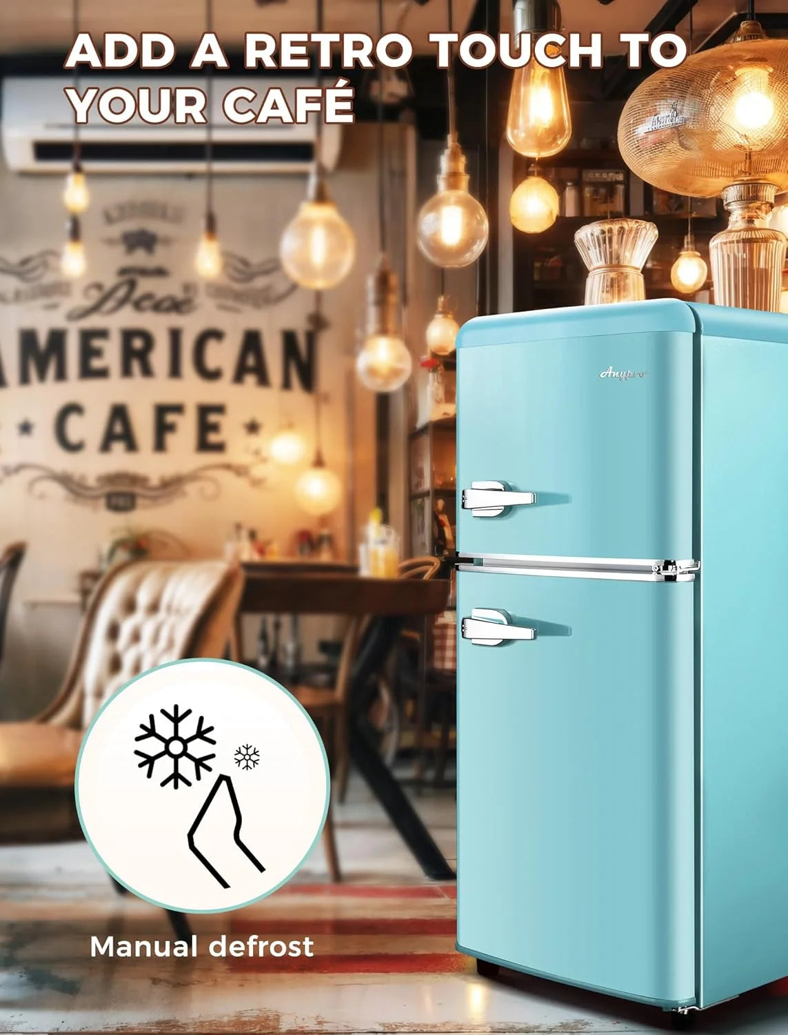 KRIB BLING 3.2 Cubic Feet Double Door Mini Fridge with Freezer, Mini Compact Refrigerator 2 Doors for Dorm, Office, Apartment, RV, Bedroom, Black