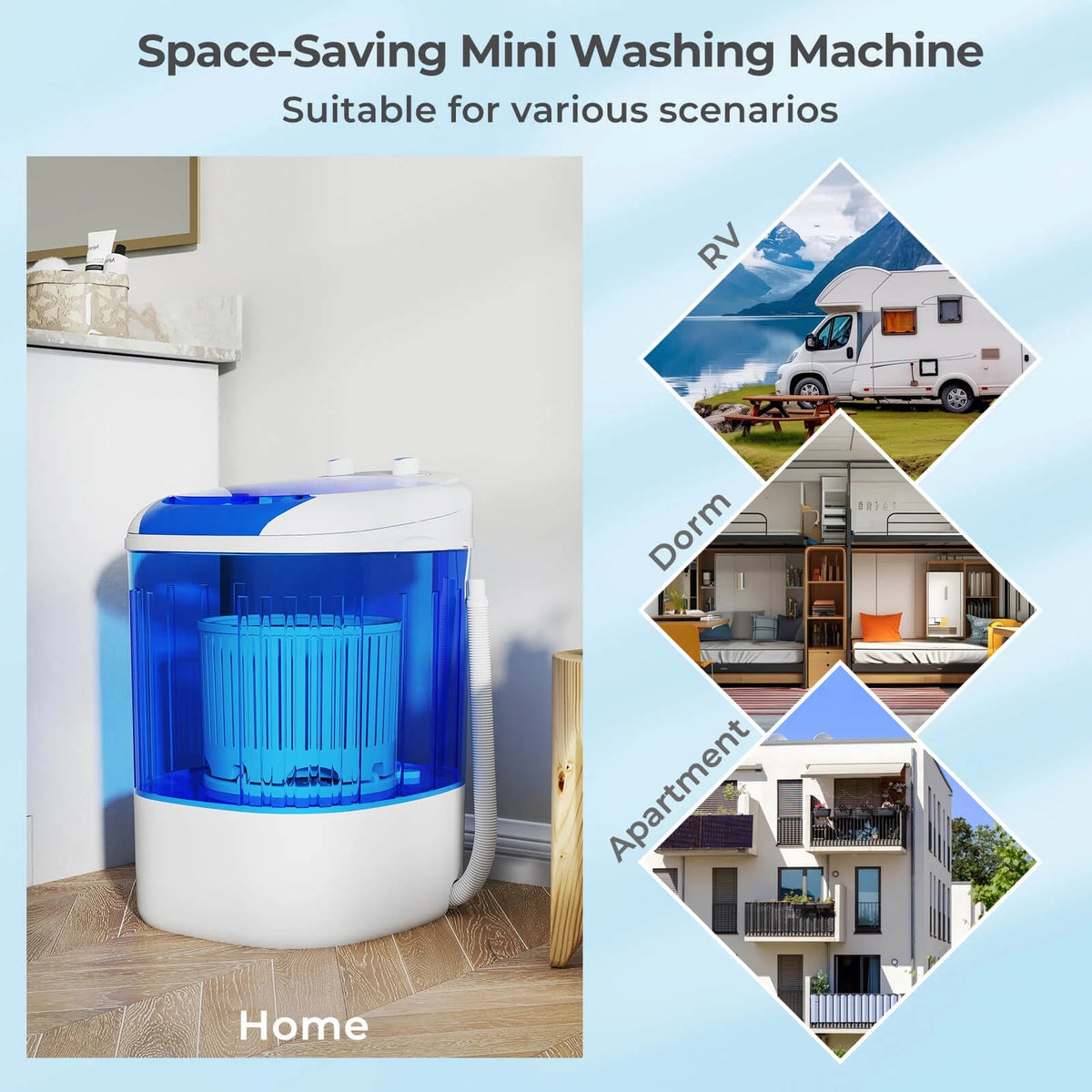 Costway Portable Washing Machine 5.5 lbs Mini Top Load Washer with Removable Spin-Dry Tub Blue