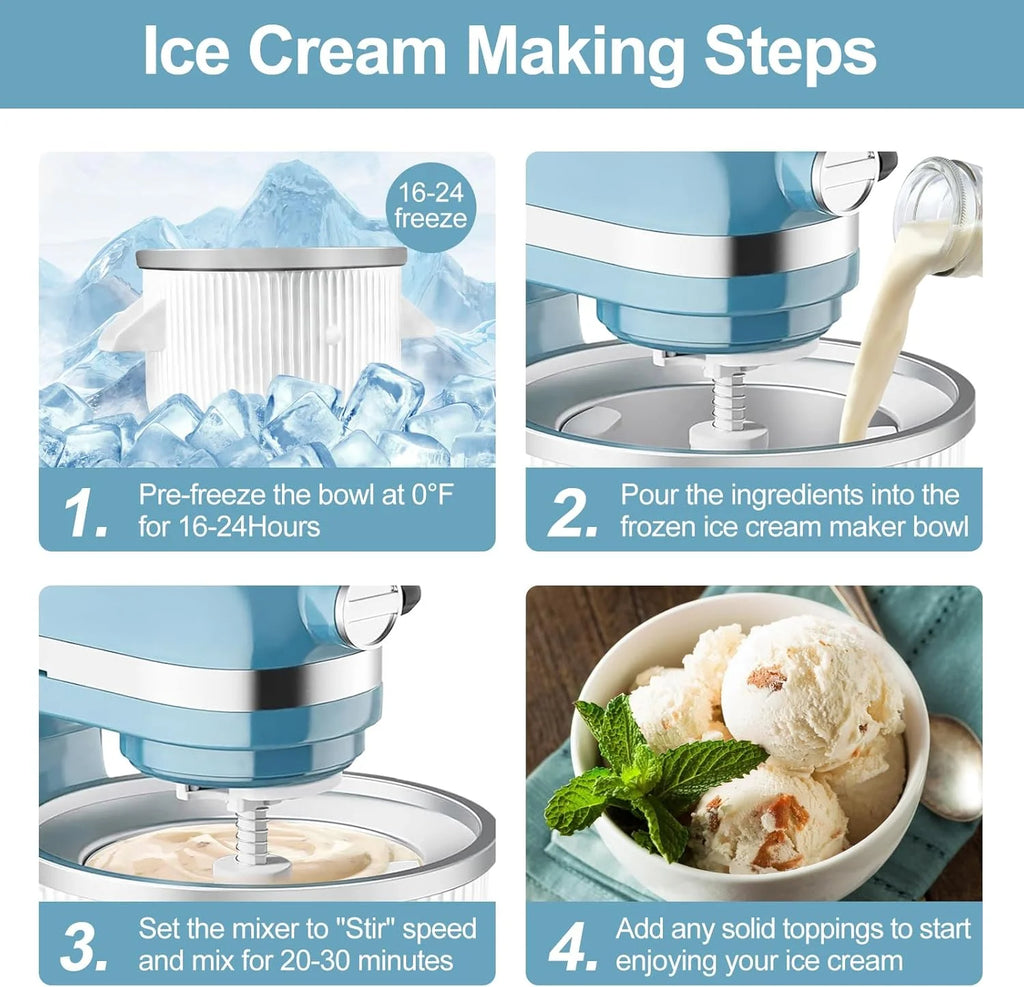Ice Cream Maker Attachment for Kitchen Aid Stand Mixer, 2 Quart, Ice Cream & Sorbet Maker Machine, Fits and Larger Stand Mixers, with 2 Ice Cream Holder