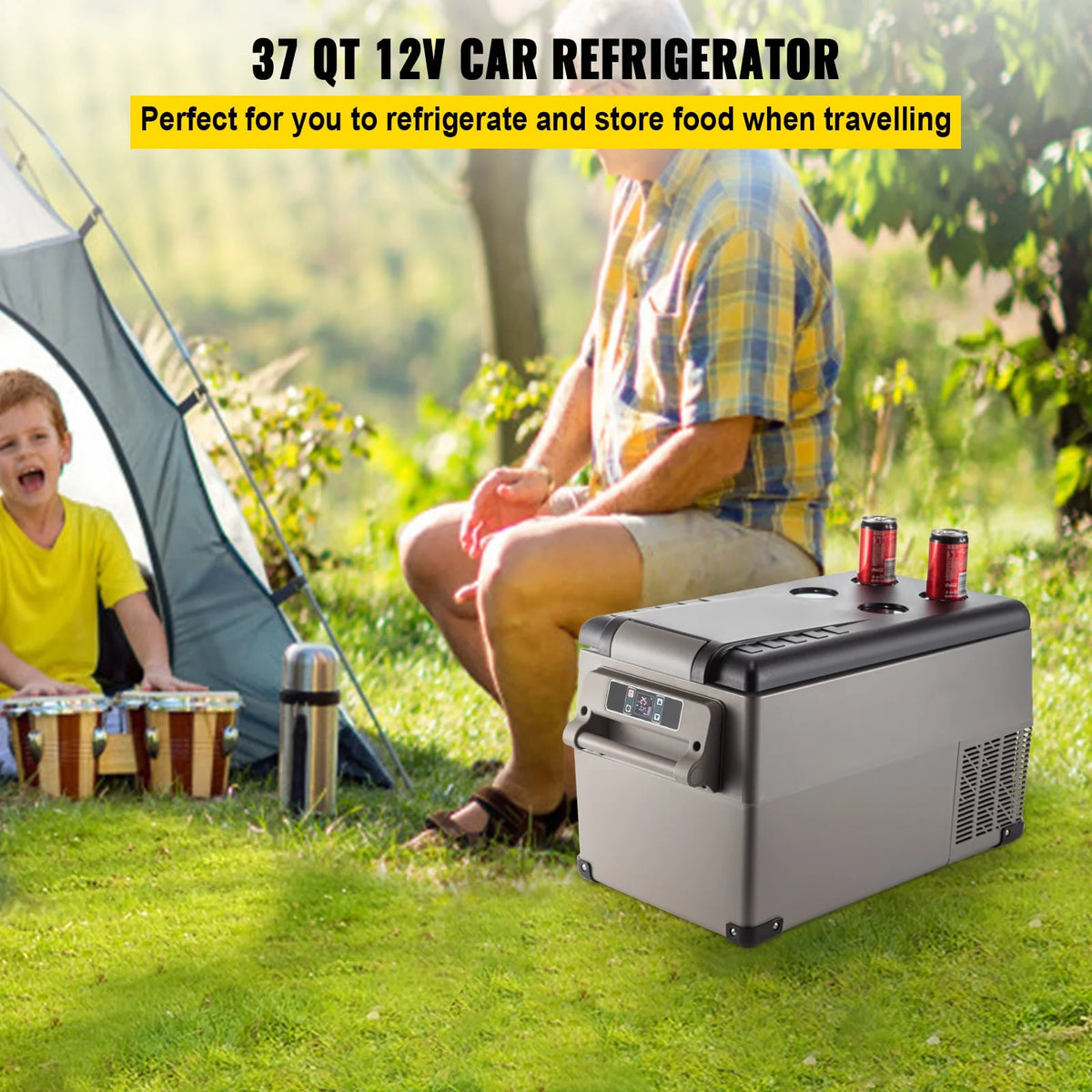 BENTISM 22L Portable Car Refrigerator, 23 Quart RV Fridge, 12/24V DC & 110-240V AC Vehicle Car Truck Boat Mini Electric Cooler for Driving Travel Fishing Outdoor and Home Use