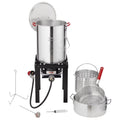 5-Piece Outdoor Turkey and Seafood Cooking Set: High-Power Fryer/Steamer with 54K BTU Burner, Baskets, Rack, and Thermometer