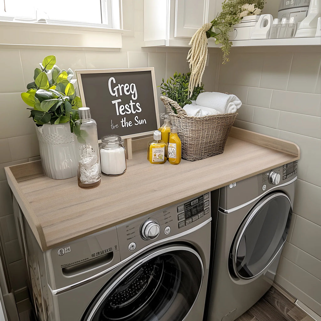 Kaboon Washer Dryer Countertop with Edge Rails, 27.5" x 54", Light Walnut