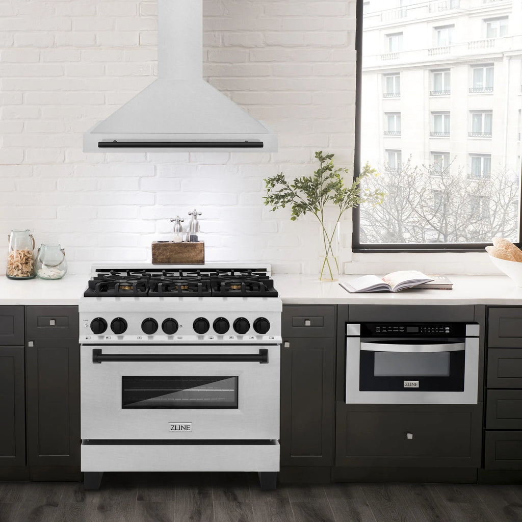 ZLINE 36 ZLINE Autograph Edition DuraSnow Stainless Steel Range Hood with DuraSnow and Gold Handle (KB4SNZ-36-G)