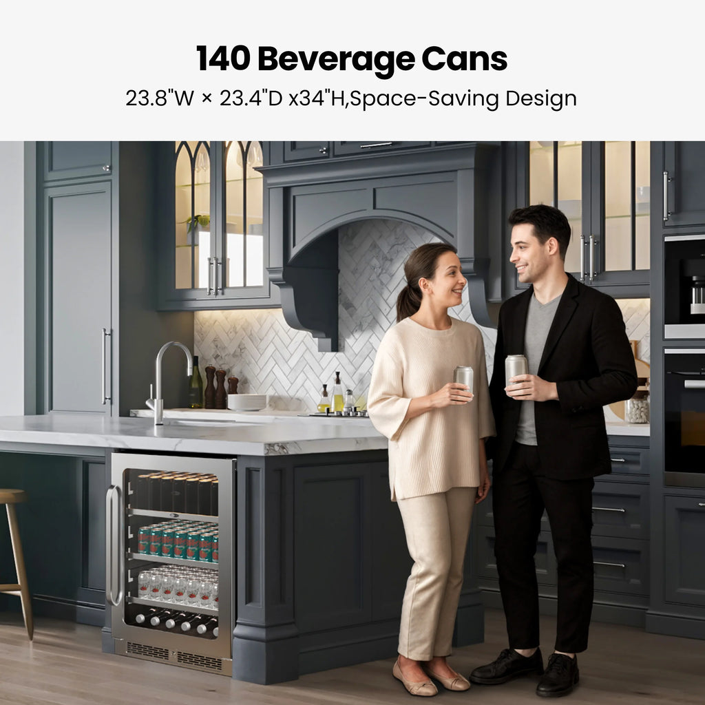 Whynter 24'' Beverage Refrigerator Cooler, 140 Cans Beverage Fridge, Built in or Freestanding Beverage Center with Stainless Steel Door