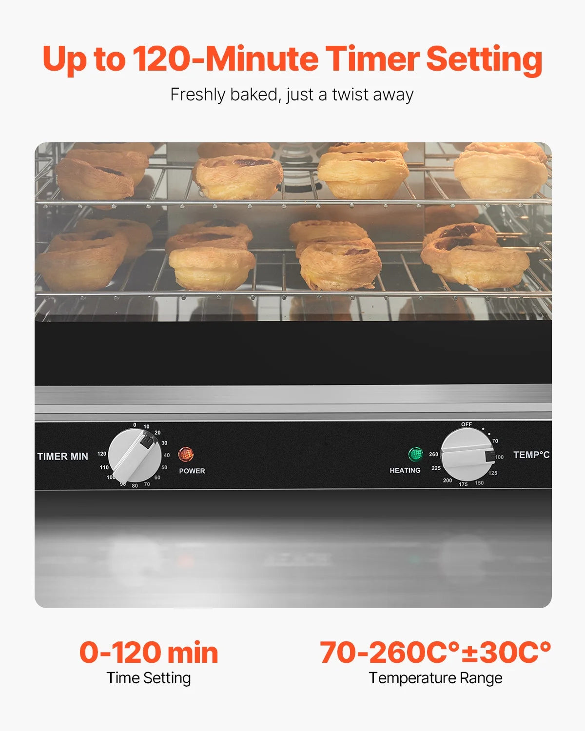 KFFKFF Professional Counter-Top Oven, 66L 4-Level Roasting Oven, 2800W Electrical Cooking Oven with Reinforced Glass Door, Wire Shelves, Clip Tray, Gloves, Stainless Steel Industrial Oven
