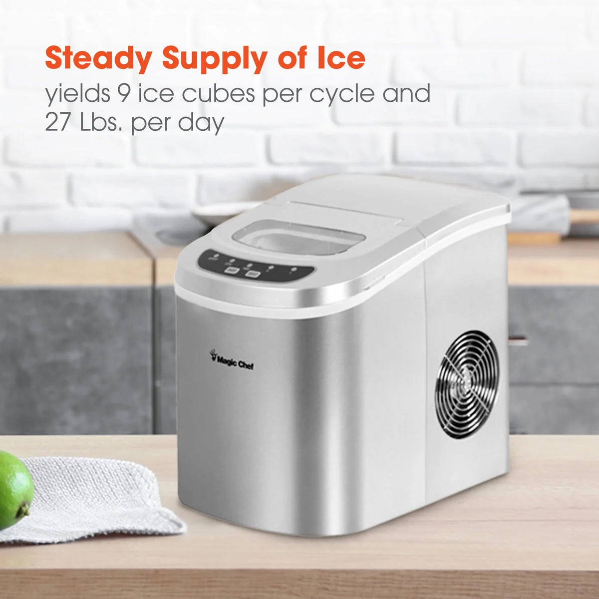 Magic Chef Brand - New Model MCIM22SV 27 lb. Capacity Portable Ice Maker (Silver) Bullet Ice Cubes