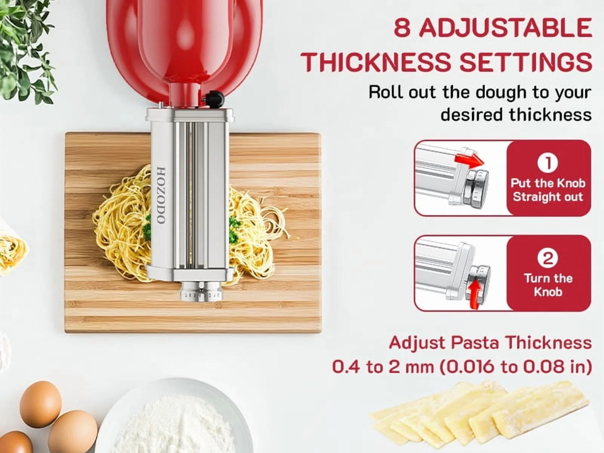 TOCOKEID 3Pcs Stainless Steel Pasta Attachment for KitchenAid Stand Mixer Included Dough Sheet Roller, Spaghetti Cutter and Fettuccine Cutter Maker