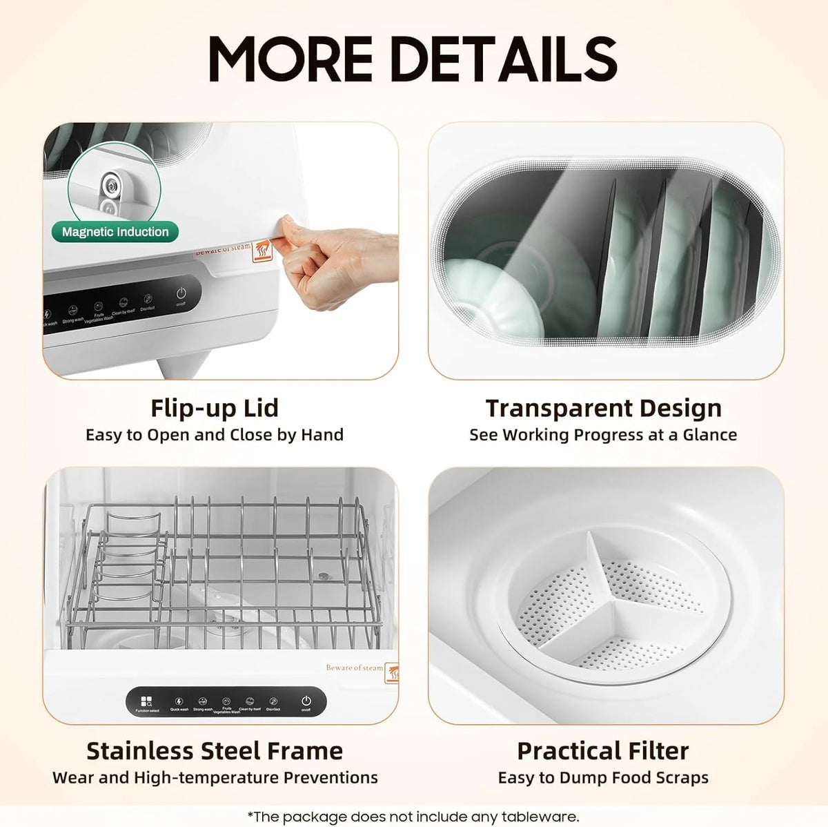Portable Countertop Dishwasher Dishwasher Compact Dishwasher with 5 Intelligent Washing Functions Counter Top Dishwasher for Knives, Forks, Spoons, Chopsticks