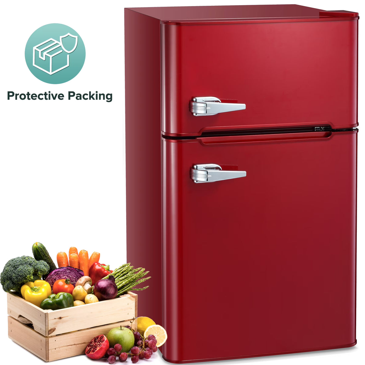 Auseo 3.1 Cu.Ft Double Door Mini Fridge with Freezer, Compact Retro Refrigerator for Dorm, Office, Bar, Bedroom, Black