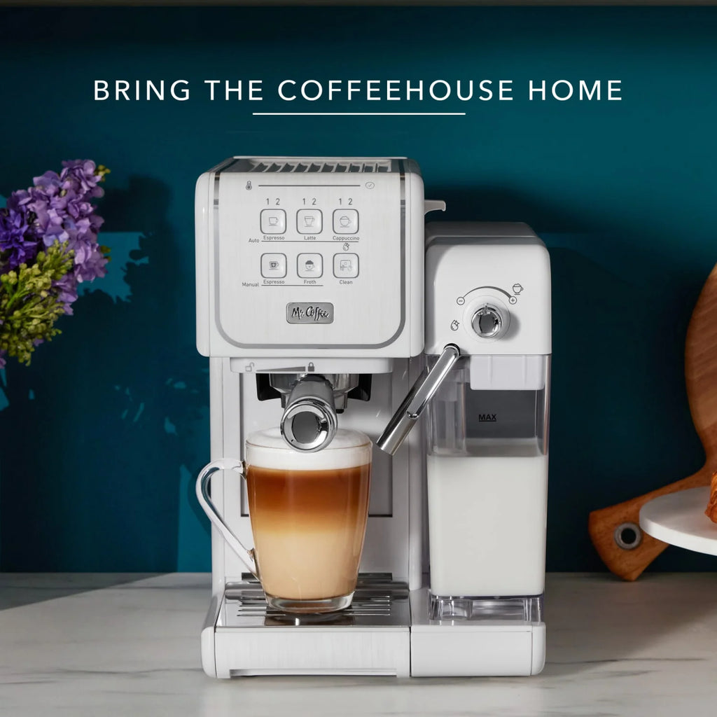 Mr. Coffee One Touch CoffeeHouse+ Espresso, Cappuccino, and Latte Maker, White
