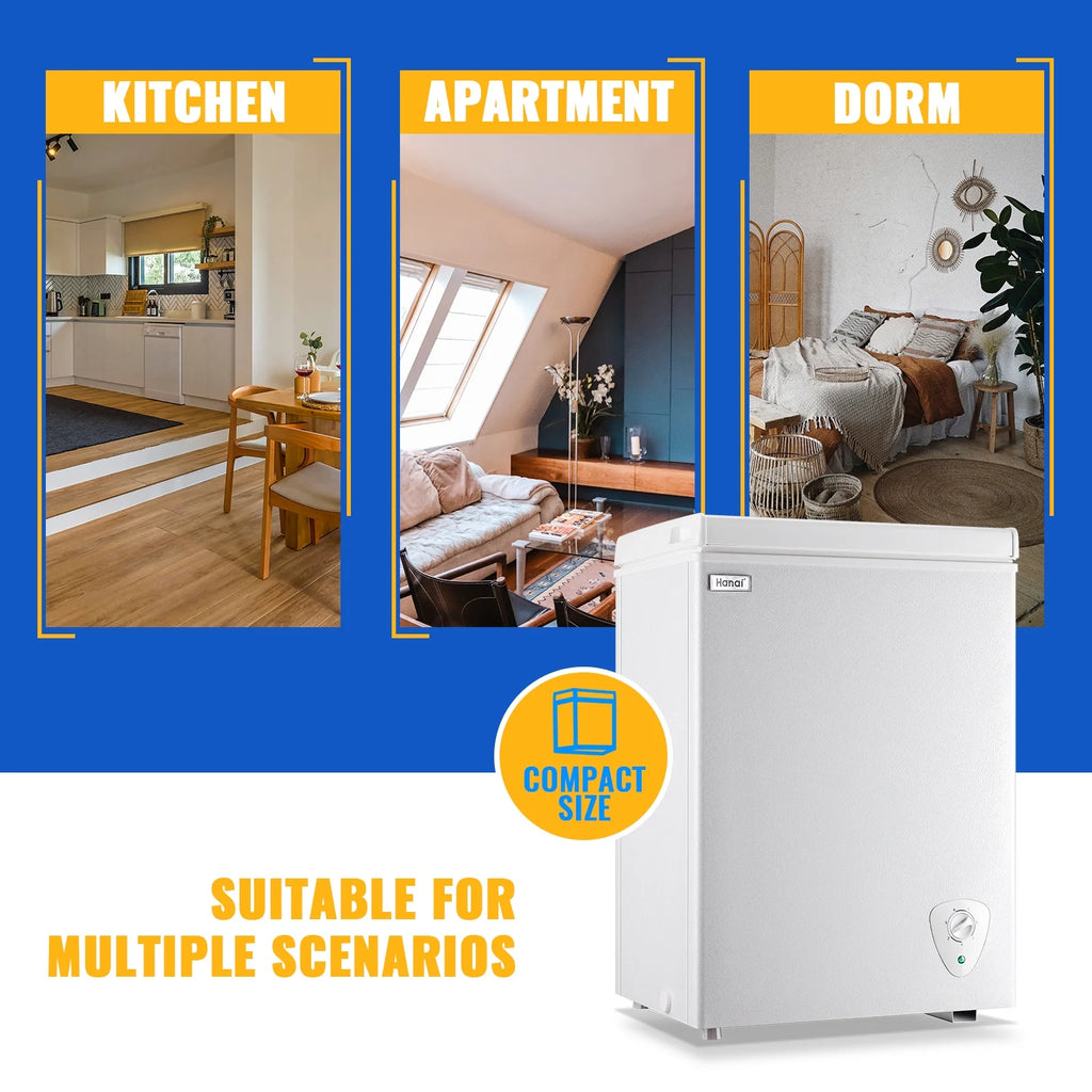 WANAI 5.0 Cu.ft Compact Freezer, Fast Cooling, Top Door Design, Energy-Efficient Deep Freezer White