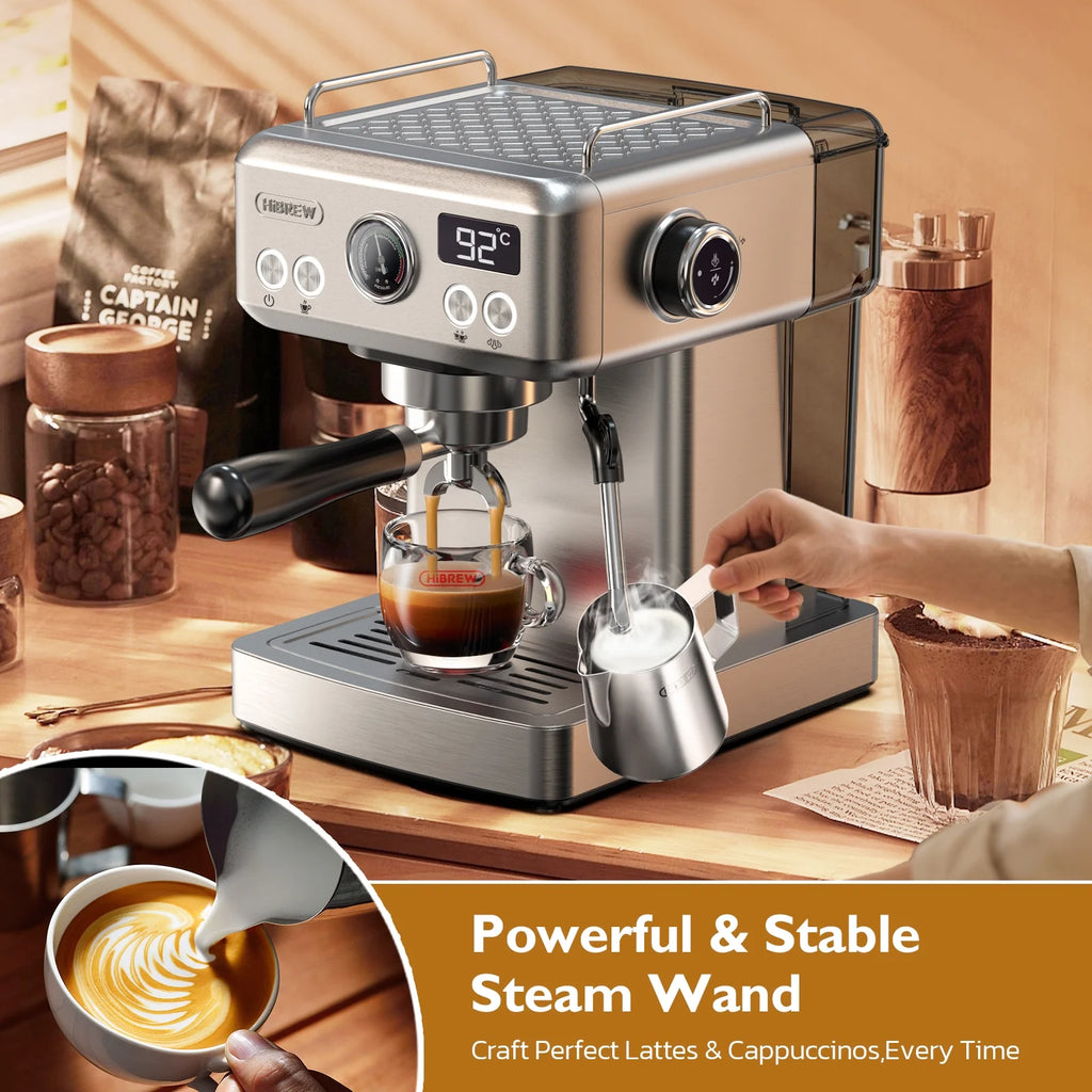 HiBREW 58mm Espresso Machine H10A, 20 Bar Coffee Maker with Milk Frother Steam Wand, Stainless Steel Coffee Machine for Home Use