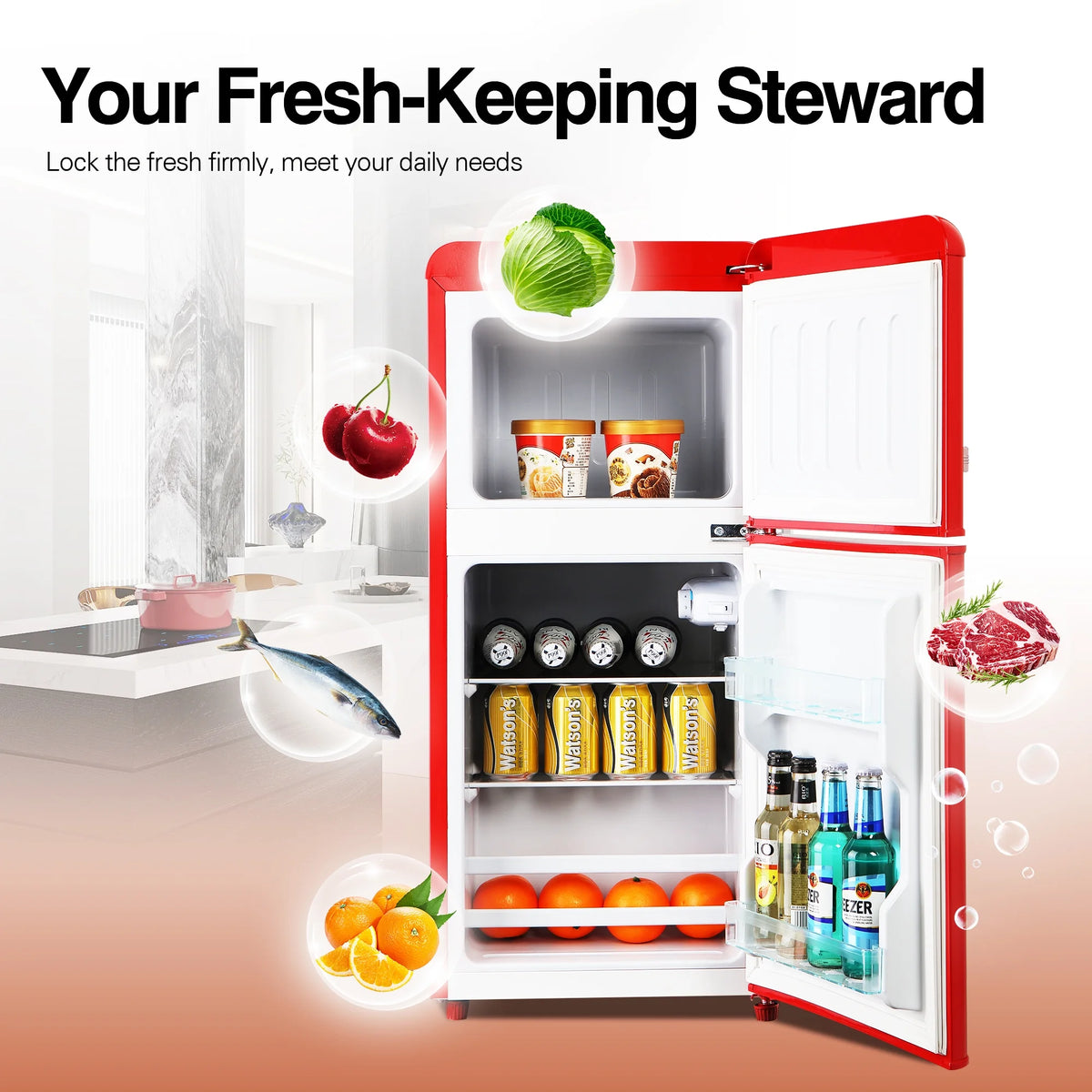GGTB 3.0 Cu.Ft Two Door Small Refrigerator with Freezer, Compact Retro Small Refrigerator for Dorm, Office, Bar, RV, Bedroom, Blue