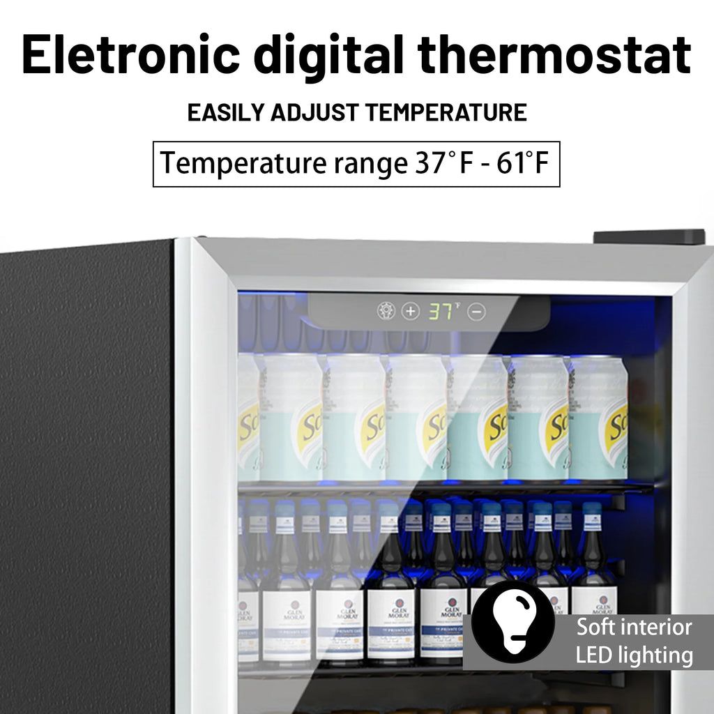 Compact 76 Can/1.7 Cubic Foot Beverage Fridge With Glass Door For Soda, Beer Or Wine, Under Counter Drinks Dispenser
