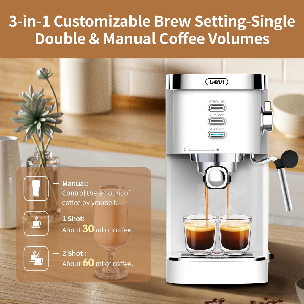 Gevi 20 Bar Espresso Machine, Coffee Maker with Milk Frother��White