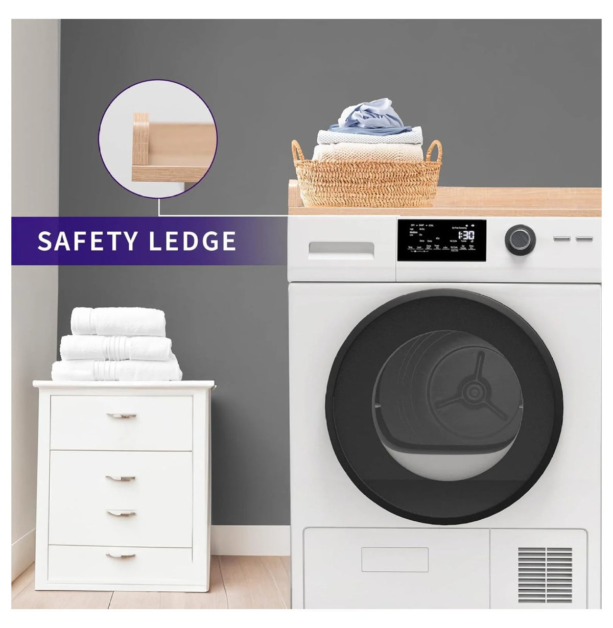 YOSITiuu Washer Dryer 54 inch Countertop with Safety Ledge for Laundry Room Organization, Light Wood, LF-WDCT1C