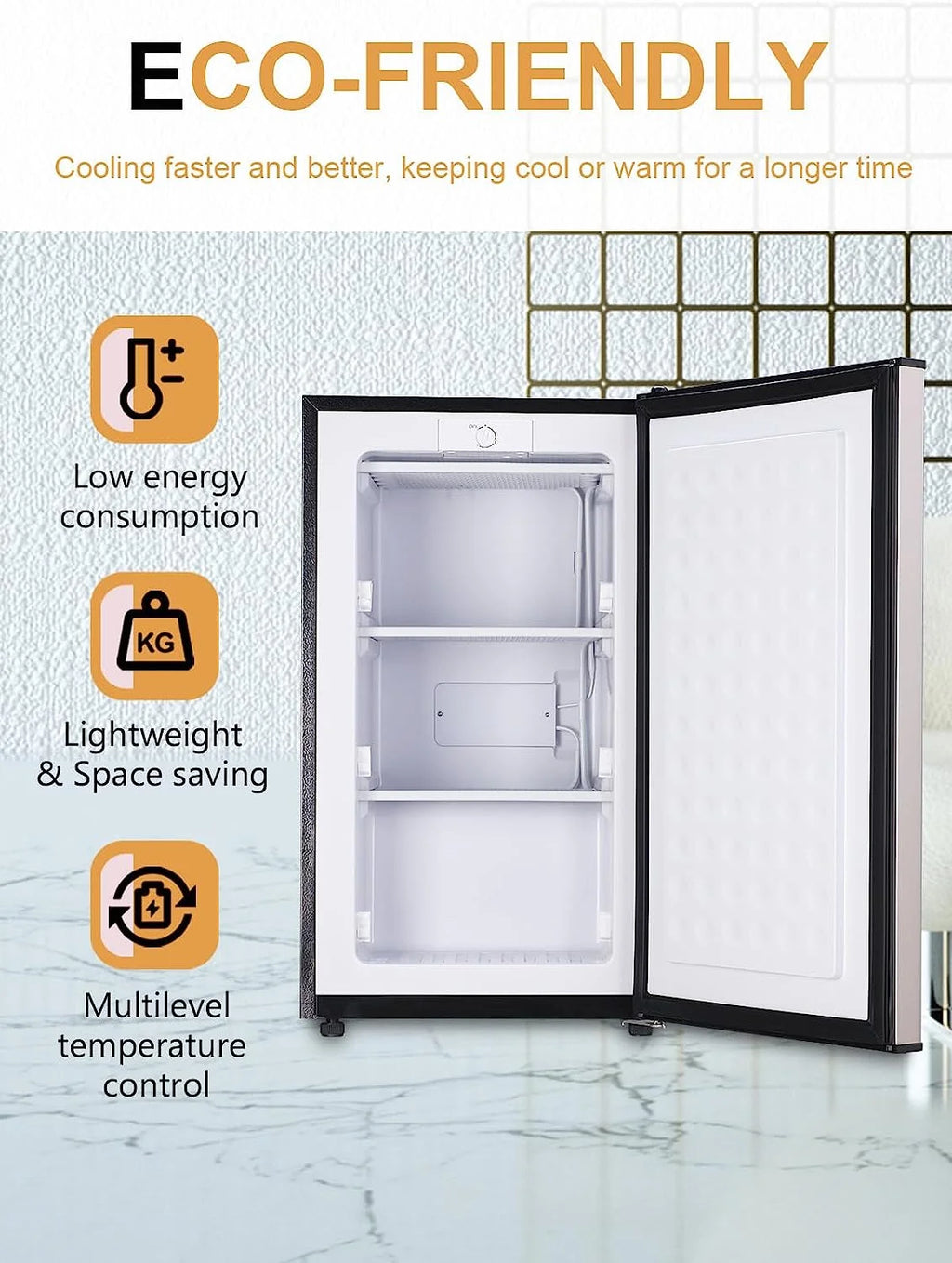 GGTB 3.0 Cu.ft Compact Upright Freezer with Reversible Single Door, Removable Shelves Mini Freezer with Adjustable Thermostat for Home/Kitchen/Office, Silver