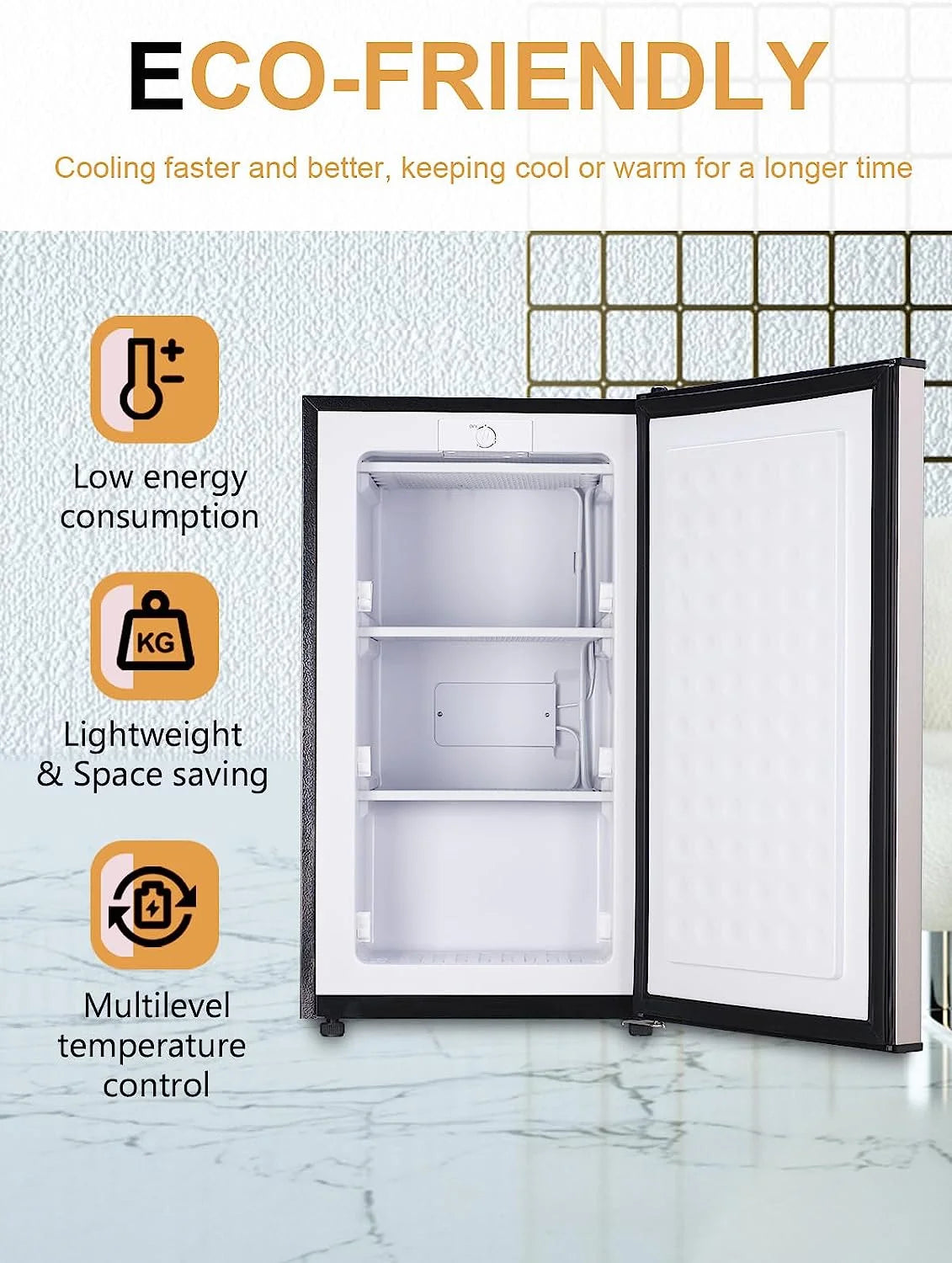 GGTB 3.0 Cu.ft Compact Upright Freezer with Reversible Single Door, Removable Shelves Mini Freezer with Adjustable Thermostat for Home/Kitchen/Office, Silver