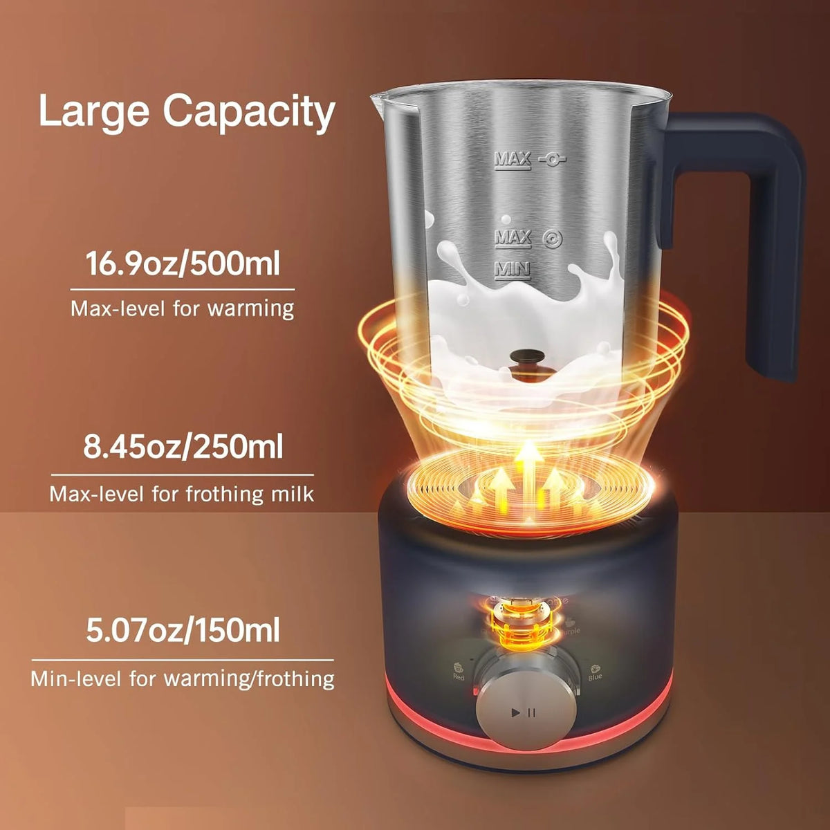 Milk Frother, 4 in 1 Electric Milk Steamer, 16.91oz/500ml Automatic Warm and Cold Foam Frother for Coffee, Latte, Macchiato, Cappuccino, Hot Chocolate