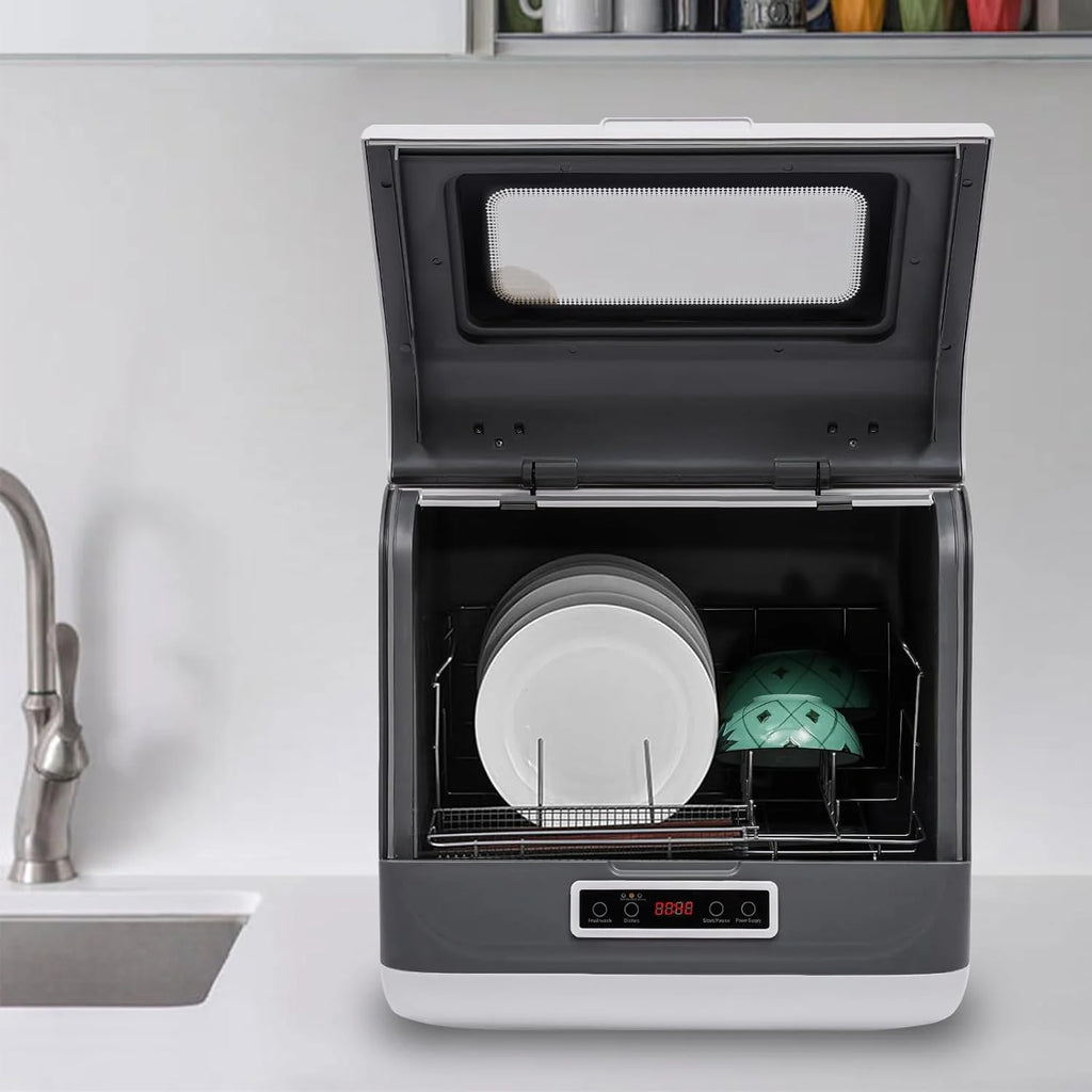 Portable Countertop Dishwasher Mini Dishwasher 3 Washing Modes 4 Washing Programs 360�� Rotating Spray Design Compact Dishwashers 158�H High-Temp& Air-Dry Function (white)