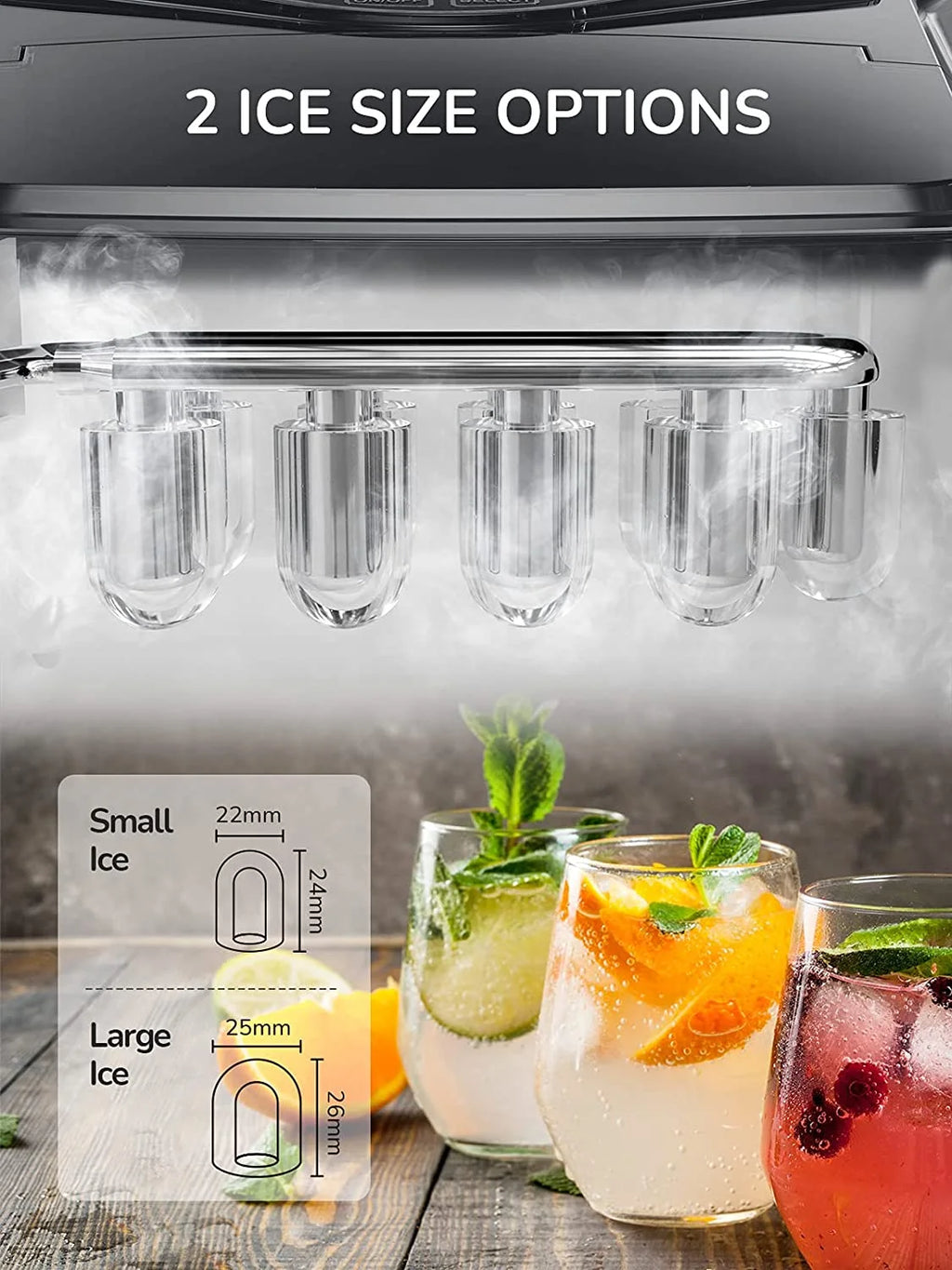 Ice Maker Countertop 2 Ice Sizes, 30 lbs Bullet Ice in 24H, Self-Clean, 9 Cubes in 5 Mins, FOHERE