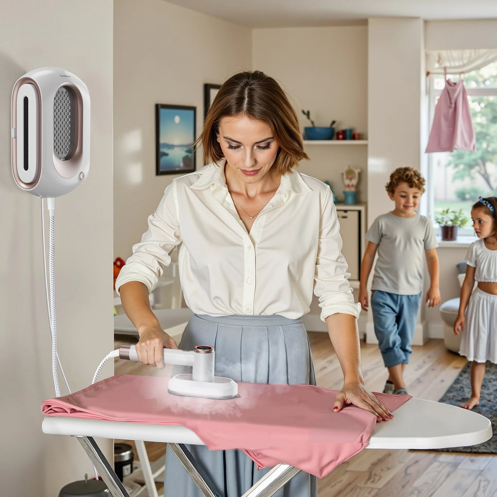 Newbealer Steamer for Clothes,2-in-1 1550W Turbocharged Garment Steamer & Iron ,3 Levels Smart Control Steaming,1.2L Detachable Tank,Auto Shut-Off,Self-Cleaning,Innovative Storage: Hang or Wall Mount