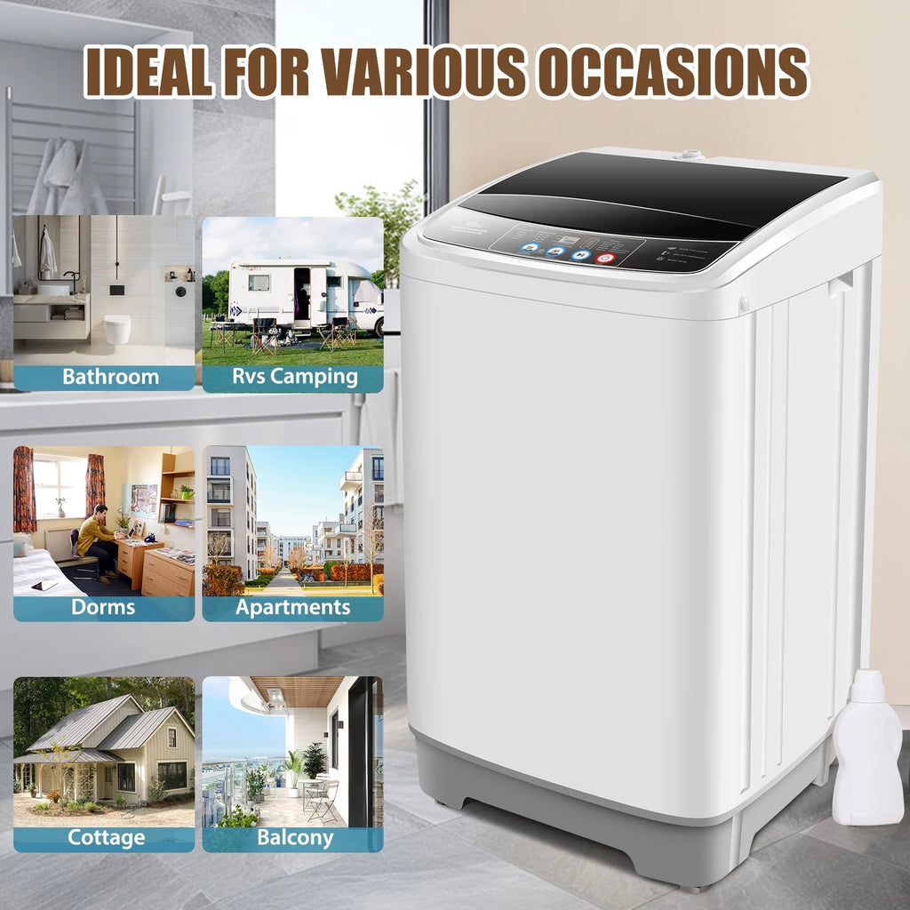 Veeboto Portable Washing Machine 15.6lbs Full-Automatic Washer, Compact Wash & Dry Combo with Drain Pump for Home, Dorms, Apart, White