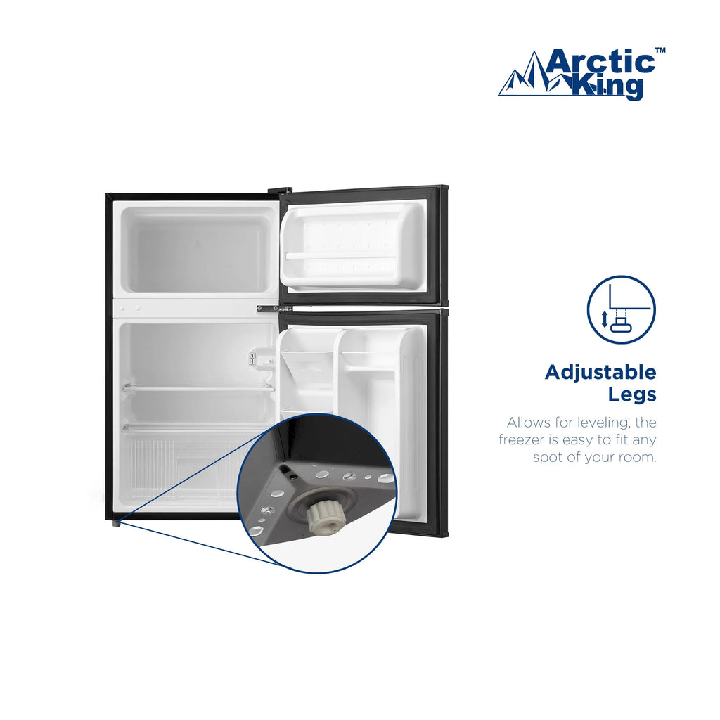 Arctic King 3.2 Cu ft Two Door Mini Fridge with Freezer, Stainless Steel, E-Star