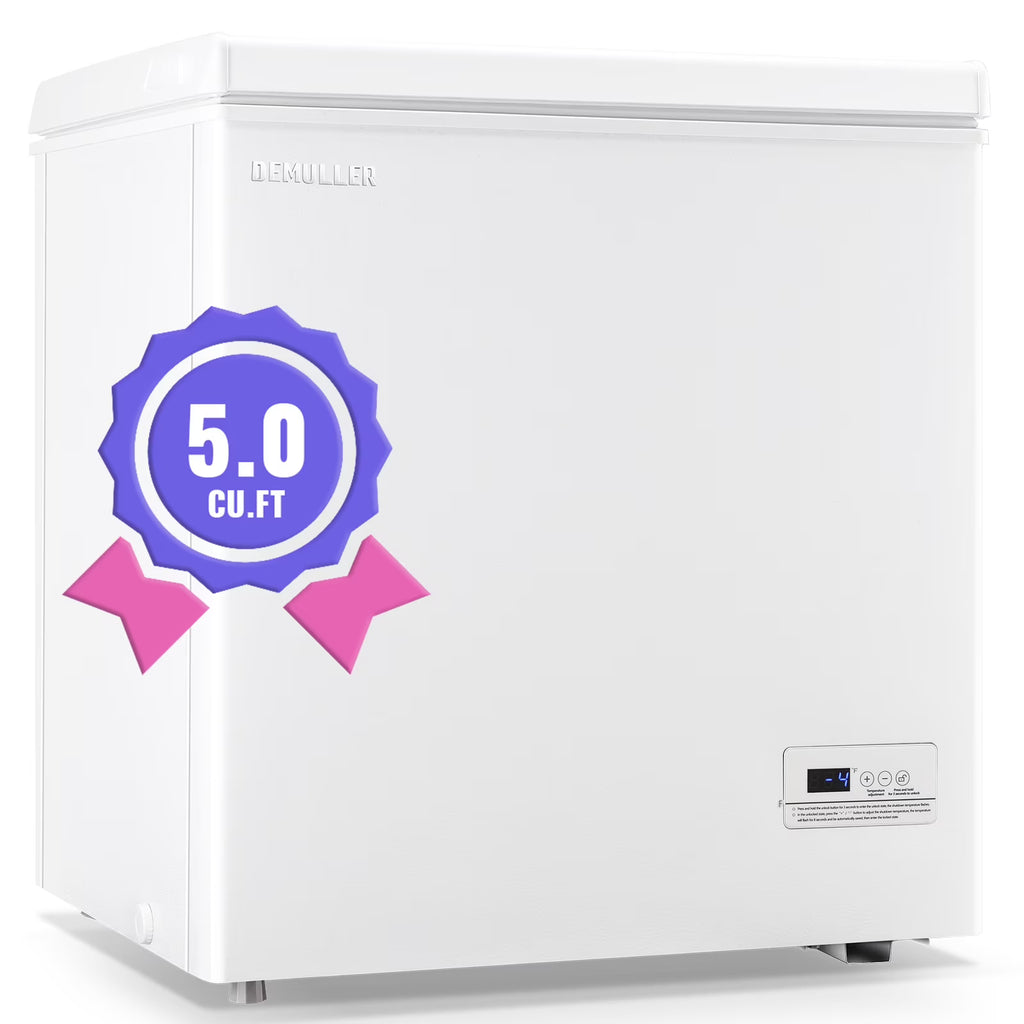 DEMULLER Chest Freezer 5.0 Cu. ft Deep Freezer with Two Hanging Baskets Top Open Door Freezer White
