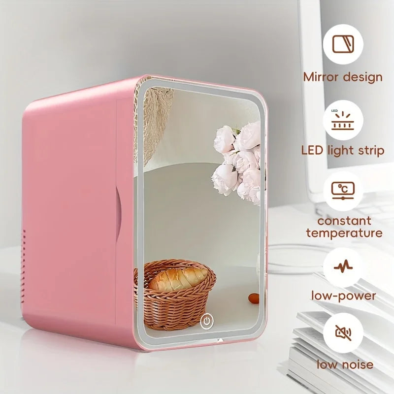 Mini Fridge with LED Lights - 1.06/2.11Gal Portable Beauty Fridge for Cosmetics, Skincare & Medicine - Compact Cooler & Warmer for Home, Travel, Dorm - Space-Saving Gift Idea