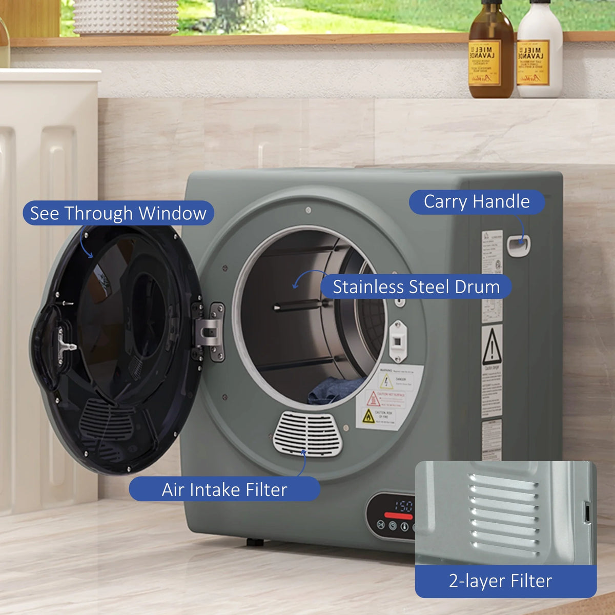 HOMCOM 1.5 cu Ft 120V Charcoal Gray Electric Dryer