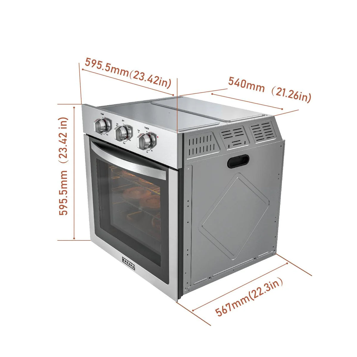 Empava 24 inch Electric Single Wall Oven, Stainless Steel Built-in Wall Oven, Mechanical Knobs Control, 24WOE40L